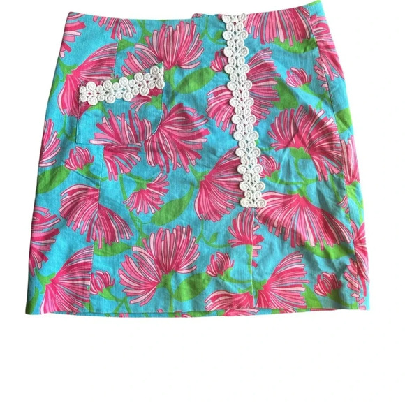 Lilly Pulitzer Pink Blue & Green Roslyn Skirt Kissue Print Size 2 - Picture 1 of 7
